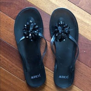 Size 9 J. Crew Jelly Bead Flip Flops - black/grey